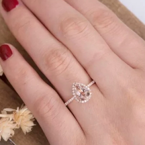 SOLD Stunning Rose Gold Pear Halo Ring - Picture 4 of 7